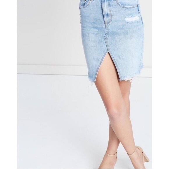 Neon Blonde Denim Jean Mini Skirt Distressed High Waist Light wash Blue Size 25 - Picture 12 of 16